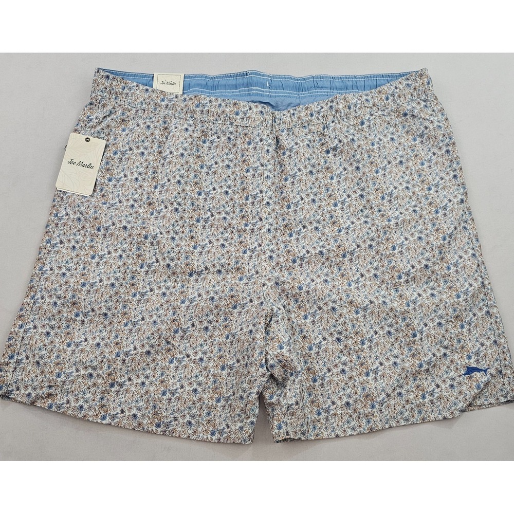 Joe Marlin Mens XL Floral Swim Trunks Beige Sky Gray Pockets JMVC-A1460 NEW